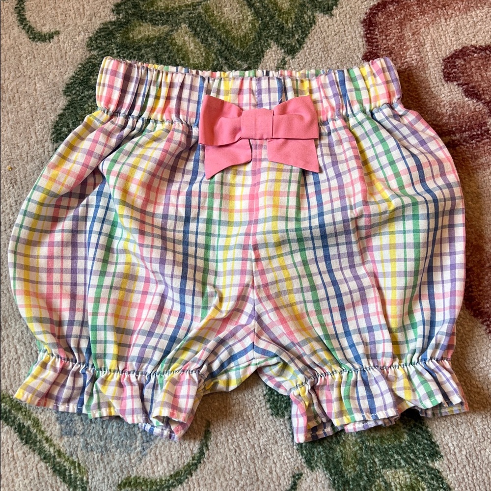 The Beaufort Bonnet Company Colorful Plaid Baby Bloomers with Pink Bow